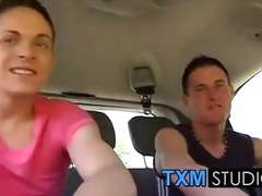 Twinks Dave and Justin sharing a large dick in the back seat
